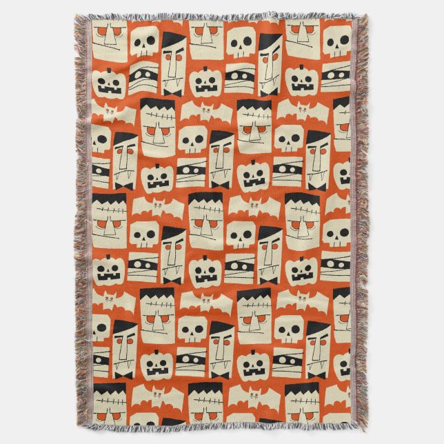 Mod Retro Monsters Throw Blanket (Front Vertical)