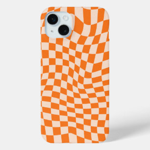 Mod Retro Psychedelic Orange checkered Pattern iPhone 15 Mini Case