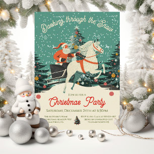 Mod Retro Santa's Sleigh ride Christmas Party Invitation
