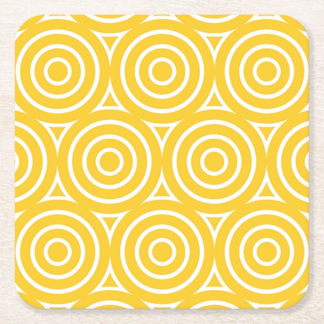 Mod Retro Style Geometric Design Square Paper Coaster (Front)