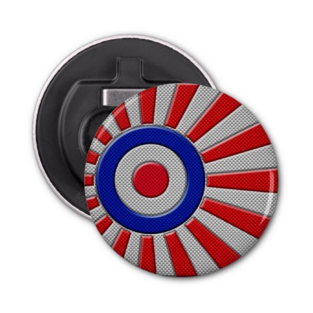 Mod Roundel Sunburst Carbon Fibre Style Bottle Opener (Front)