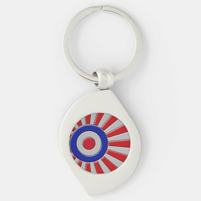 Mod Roundel Sunburst Carbon Fibre Style Key Ring (Front)