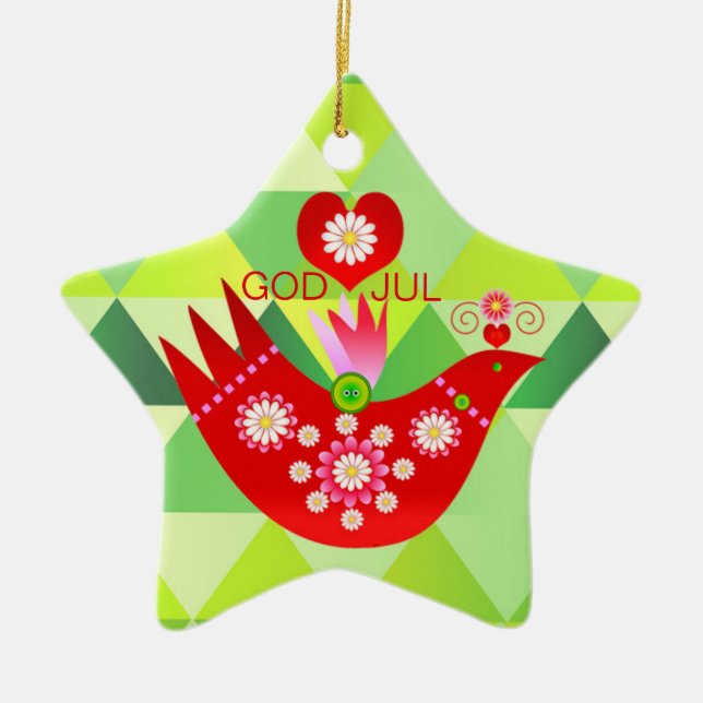 Mod Scandi Holiday Bird Ceramic Ornament (Front)