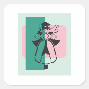 Mod Scooter Girl Square Sticker