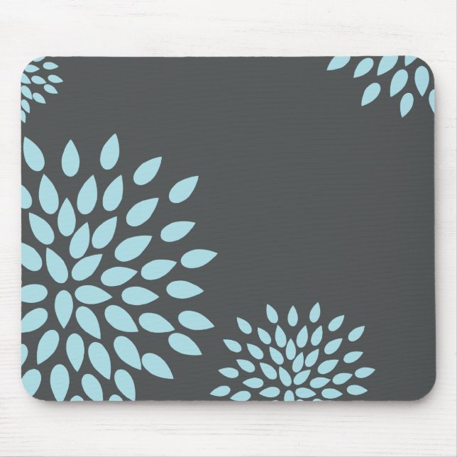 Mod Sky Blue Flower on Grey Background Mouse Pad (Front)
