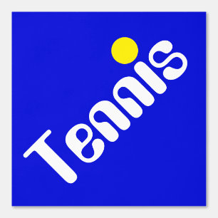 Mod Slant White Yellow TENNIS Text On Bright Blue Wallpaper