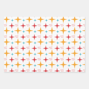 Mod Stars Christmas, Retro Mid-Century Modern Wrapping Paper Sheet