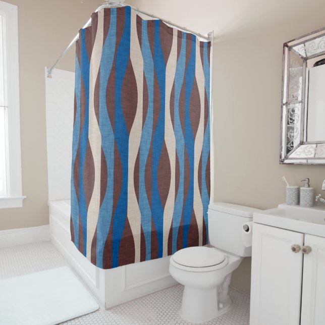 Mod Stripes Blue Shower Curtain (In Situ)