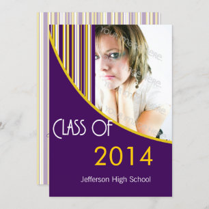 Mod Stripes Graduation Party Invite Purple & Gold