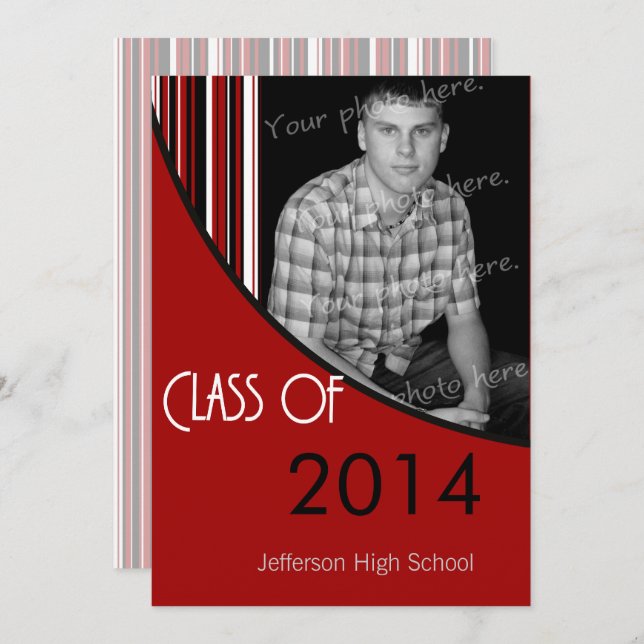 Mod Stripes Graduation Party Invite  red & black (Front/Back)