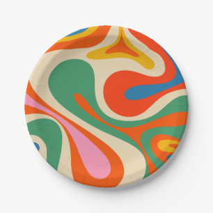Mod Swirl Retro Trippy Colourful Abstract Pattern Paper Plate