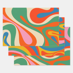 Mod Swirl Retro Trippy Colourful Abstract Pattern Wrapping Paper Sheet