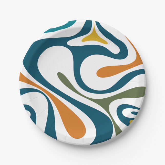 Mod Swirl Trippy Retro Modern Abstract Pattern Paper Plate (Front)