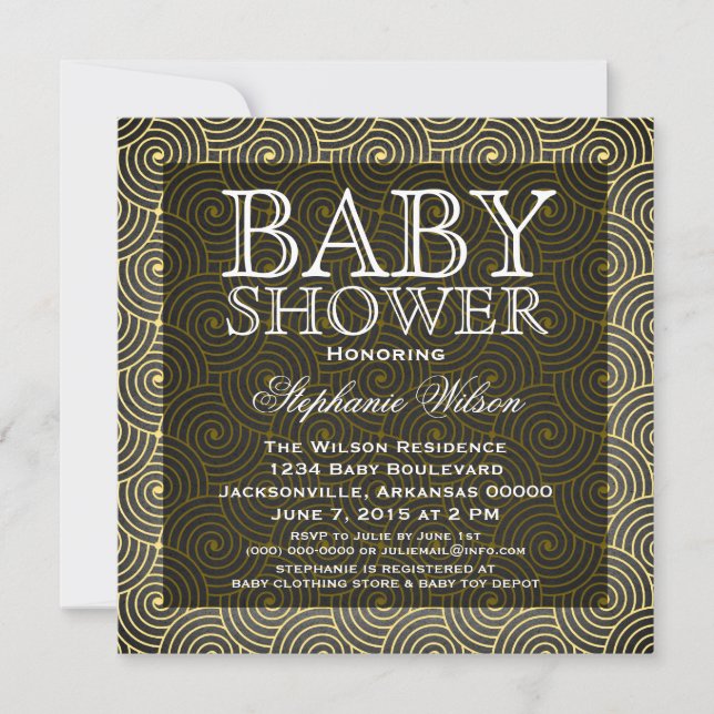 Mod Swirls Baby Shower Invite, Yellow Invitation (Front)