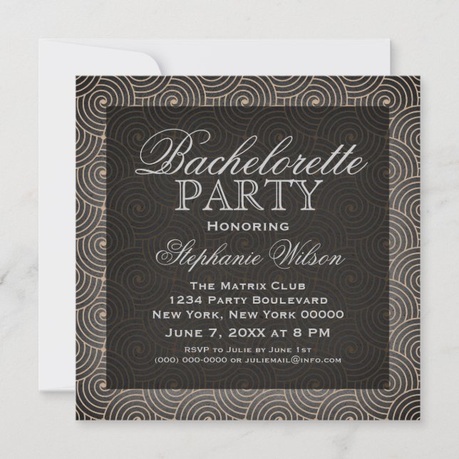 Mod Swirls Bachelorette Party Invite, Beige Invitation (Front)