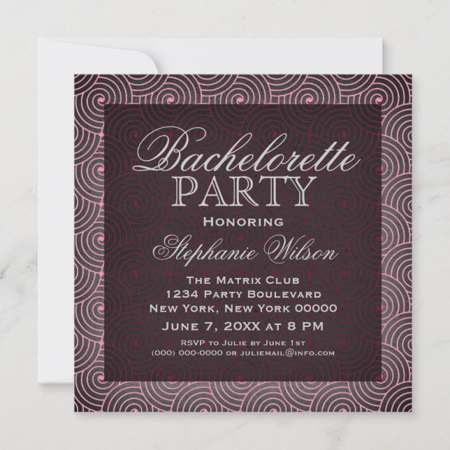Mod Swirls Bachelorette Party Invite, Pink Invitation (Front)