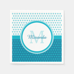 Mod Turquoise Blue Polka Dots Monogram With Name Napkin