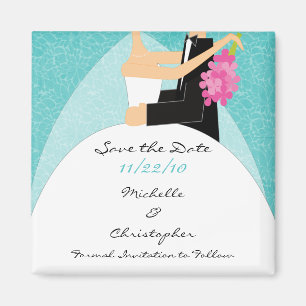 Mod turquoise Bride & Groom Save The Date Magnet