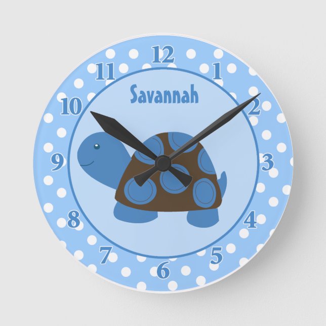 Mod Turtle (Blue) Wall Clock Add a Name (Front)
