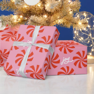Mod Wavy Pinwheel Spirals Retro Christmas Pink Red Wrapping Paper
