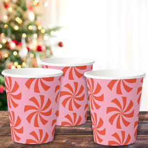 Mod Wavy Retro Christmas Candy Pink Red Holiday Paper Cups