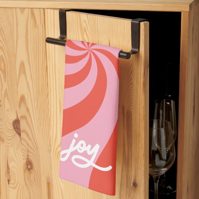 Mod Wavy Retro Christmas Candy Pink Red Holiday Tea Towel (Thirds Fold)