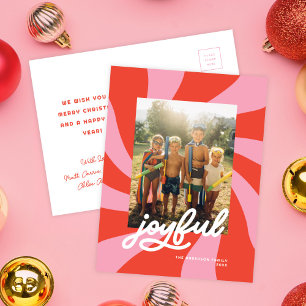 Mod Wavy Retro Groovy Christmas Red Pink Holiday Postcard