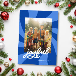 Mod Wavy Retro Groovy Colourful Photo Cobalt Blue Holiday Card