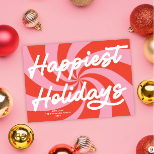 Mod Wavy Retro Pink Red Christmas Non-Photo Holiday Card