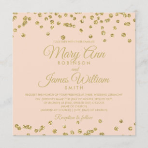 Mod Wedding Gold Faux Glitter Confetti Rose Blush Invitation
