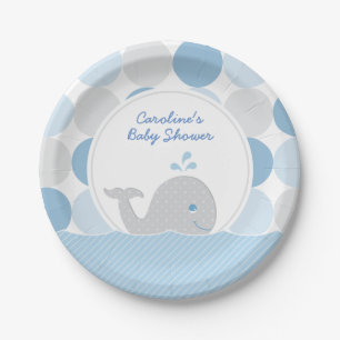 Mod Whale Baby Boy Shower Blue & Grey Paper Plate
