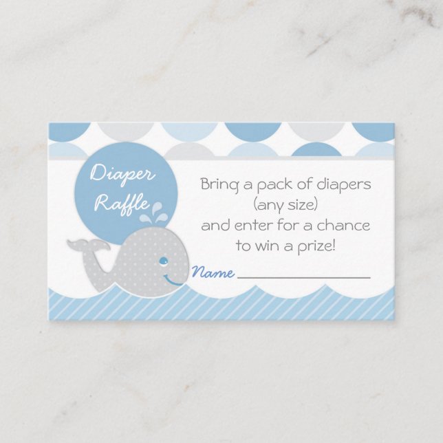 Mod Whale Baby Shower Diaper Raffle Ticket Enclosure Card (Front)