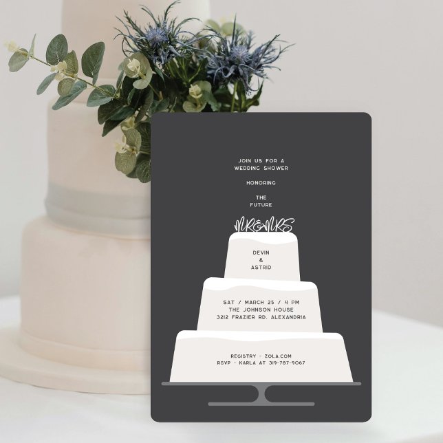 Mod White Iced Wedding Cake Couple's Shower Invitation (Creator Uploaded)