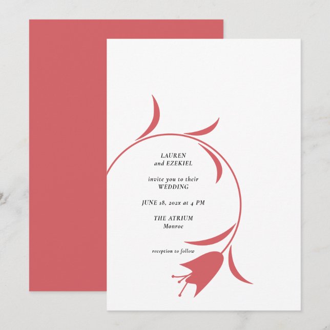 MOD WINE TULIP WEDDING INVITATION (Front/Back)