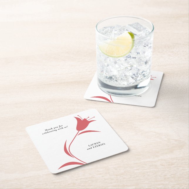 MOD WINE TULIP WEDDING SQUARE PAPER COASTER (Insitu)
