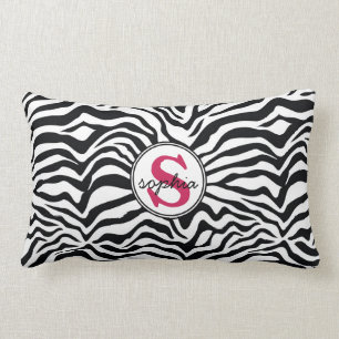 Mod Zebra Print with Girly Pink Monogram Lumbar Cushion