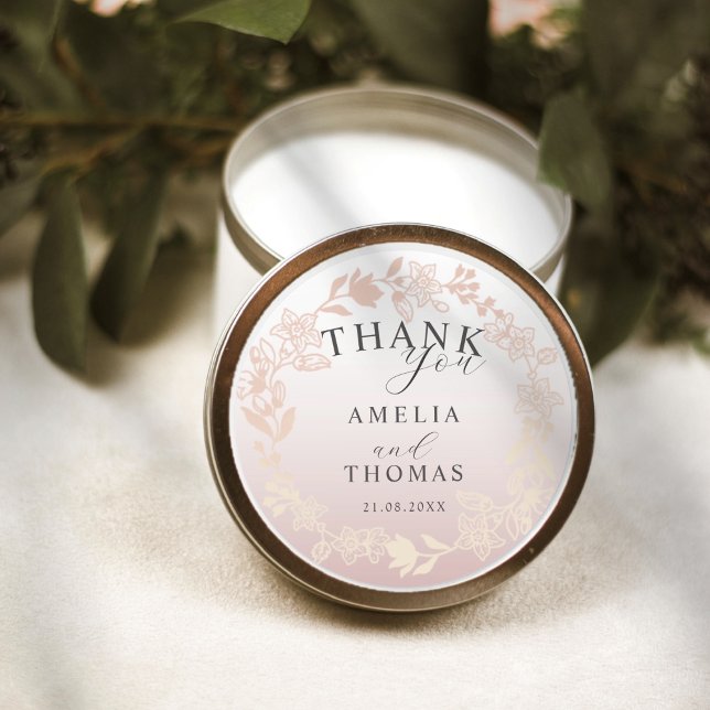 Mode Rose Gold Wreath Wedding Favor Classic Round Sticker (Creator Uploaded)