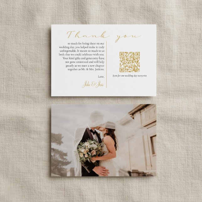 Mode wedding photo and memories gold QR code Thank You Card (Modern wedding photo and memories gold QR code Thank You Card.)