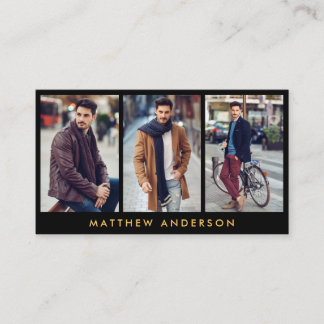 Model Actor 3 Photo Business Card Gold Black