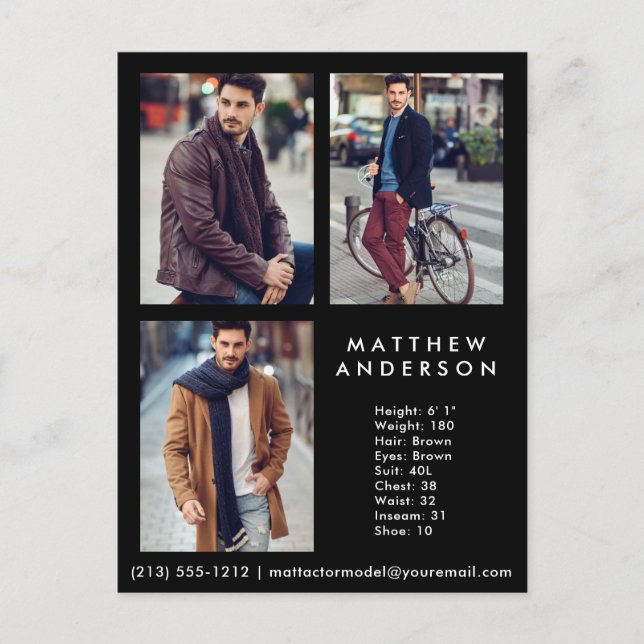 Model Actor 3 Photo Comp Card Black - Postcard (Front)