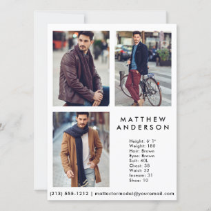 Model Actor 3 Photo Comp Card White