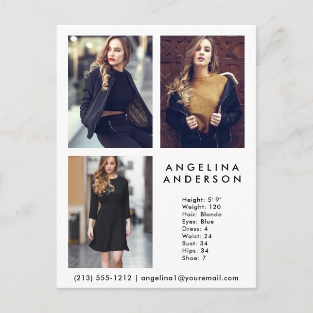 Model Actor 3 Photo Comp Card Wht - Postcard (Front)