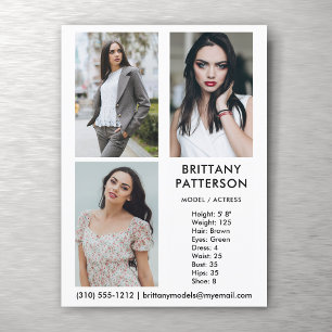 Model Actor 3 Photo Pro Comp Card White