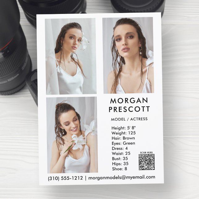 Model Actor 3 Photo Pro Comp Card Your QR Code (Available in high quality print or digital download for quick messaging, email or self printing.)