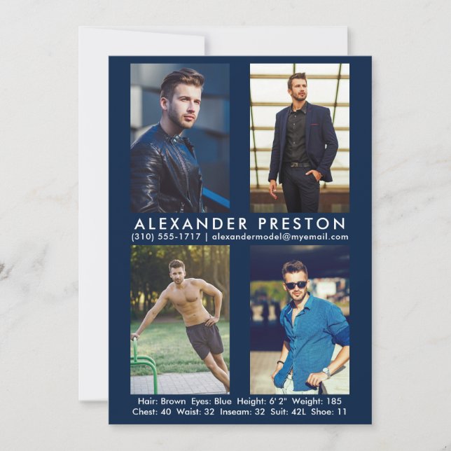 Model Actor 4 Photo Comp Card 5x7 Blue (Front)