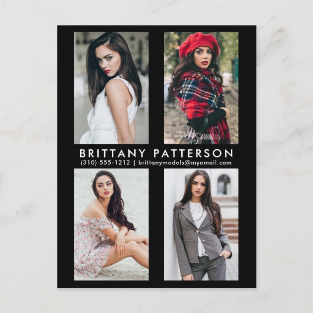 Model Actor 4 Photo Comp Card Black Postcard (Front)