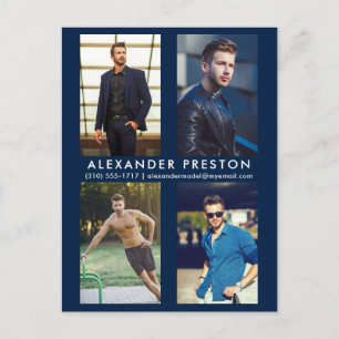 Model Actor 4 Photo Comp Card Blue Postcard