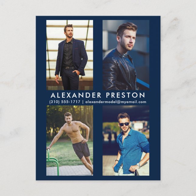 Model Actor 4 Photo Comp Card Blue Postcard (Front)