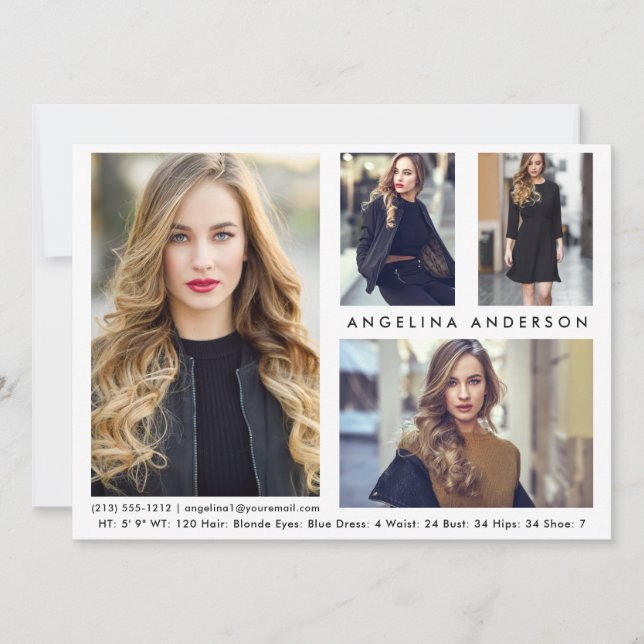 Model Actor 4 Photo Comp Card - Wht Front (Front)