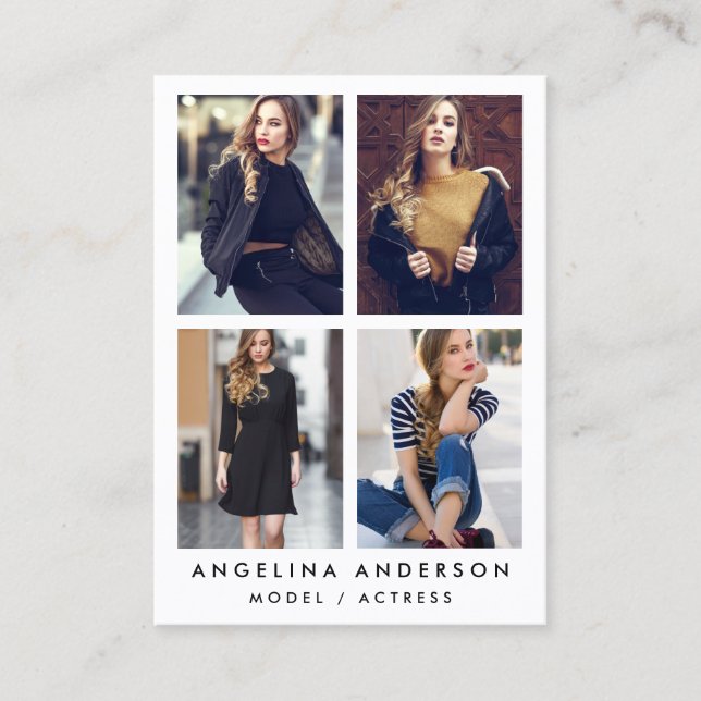 Model Actor 4 Photo Large Business Card White (Front)